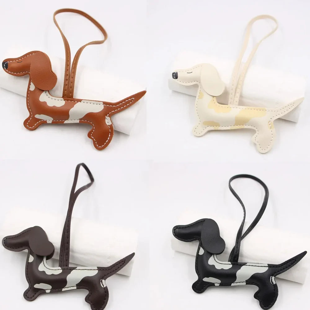Vegan leather dachshund bag charm accessory