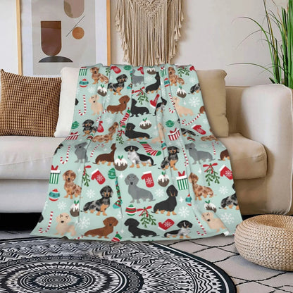 Cartoon dachshund flannel blanket, print design variation