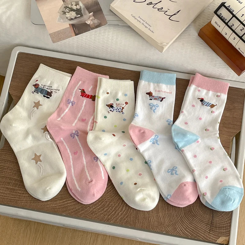 Dachshund Crew Socks — 5-pair mixed color pack