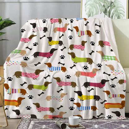 Dachshund flannel blanket shown for size reference