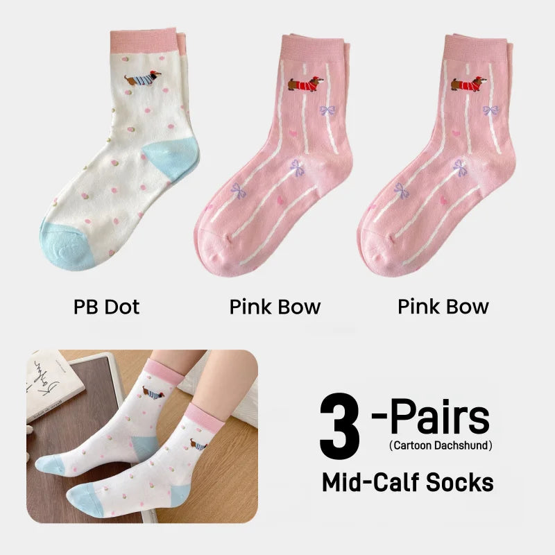 Dachshund Crew Socks — 3-pair pack, multi design 06