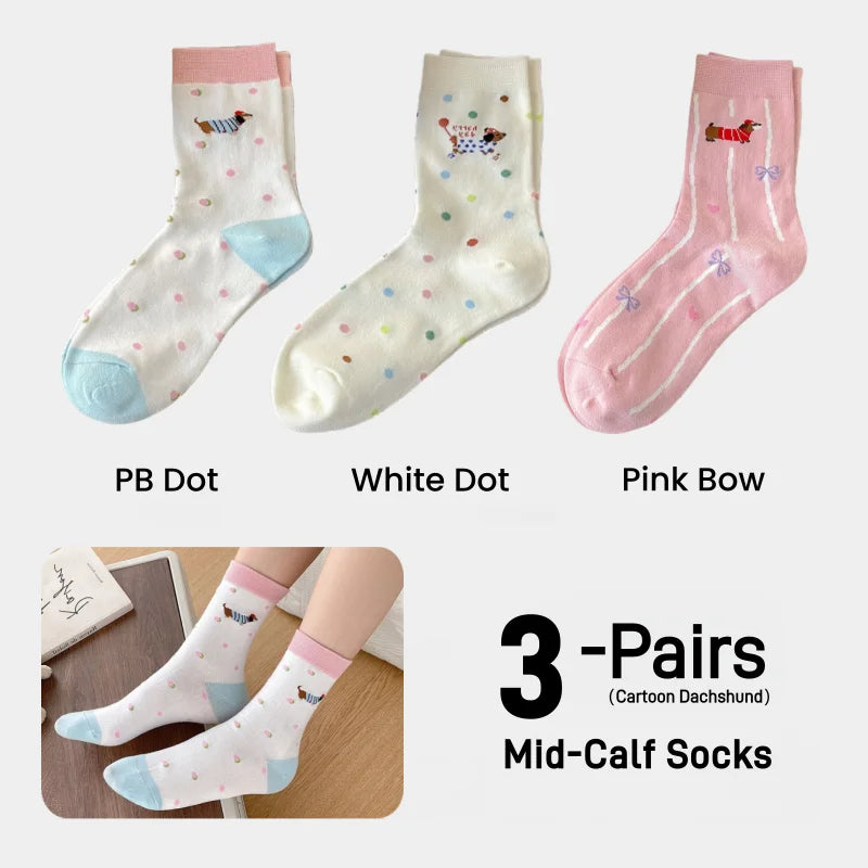 Dachshund Crew Socks — 3-pair pack, multi design 04