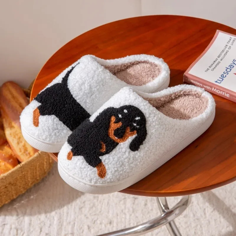 Embroidered dachshund house slippers with non-slip sole (view 2)