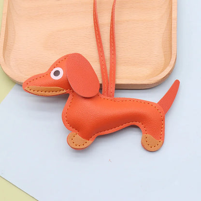 Dachshund Keychain — PU leather bag charm, Orange