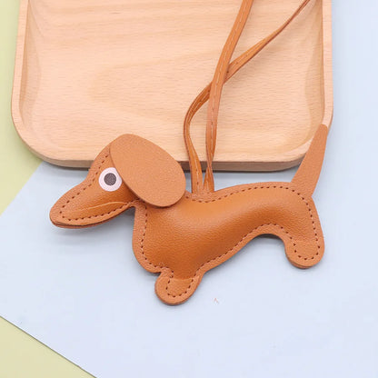 Dachshund Keychain — PU leather bag charm, Tan
