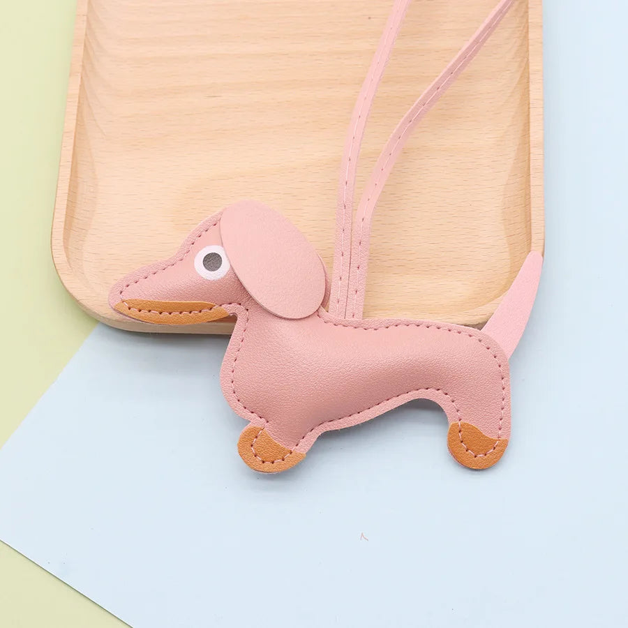 Dachshund Keychain — PU leather bag charm, Pink