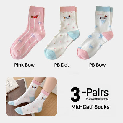 Dachshund Crew Socks — 3-pair pack, multi design 01