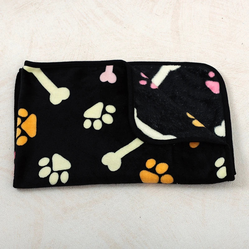 Doxie Paw-Print Blanket — Black Colorful Bone design
