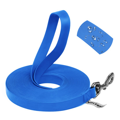 Long-Line Training Leash — waterproof PVC, Blue