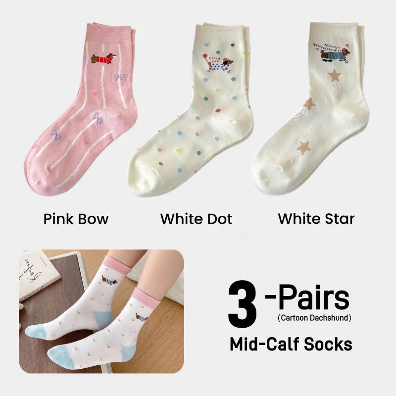 Dachshund Crew Socks — 3-pair pack, multi design 02
