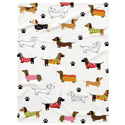 Soft dachshund blanket ready for a nap on the sofa