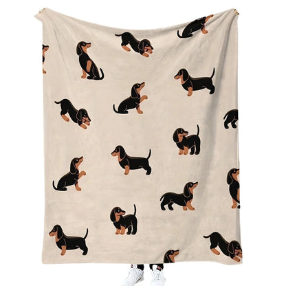 Dachshund print blanket laid flat with full pattern in view
