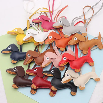 PU leather dachshund keychain and bag charm with silver-tone clip