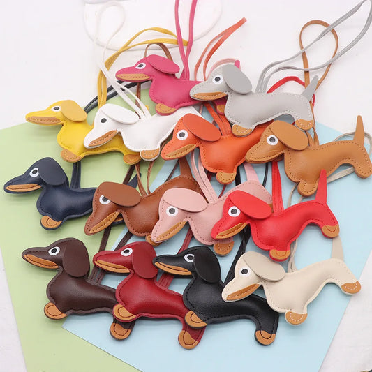 PU leather dachshund keychain and bag charm with silver-tone clip