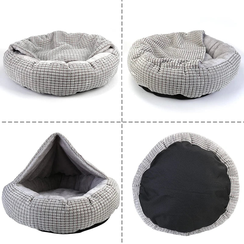 Hooded burrow dog bed with a raised bolster rim (view 3)