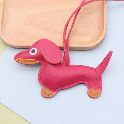 Dachshund Keychain — PU leather bag charm, Rose Red