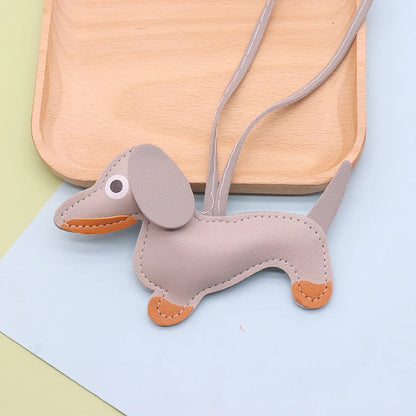 Dachshund Keychain — PU leather bag charm, Gray