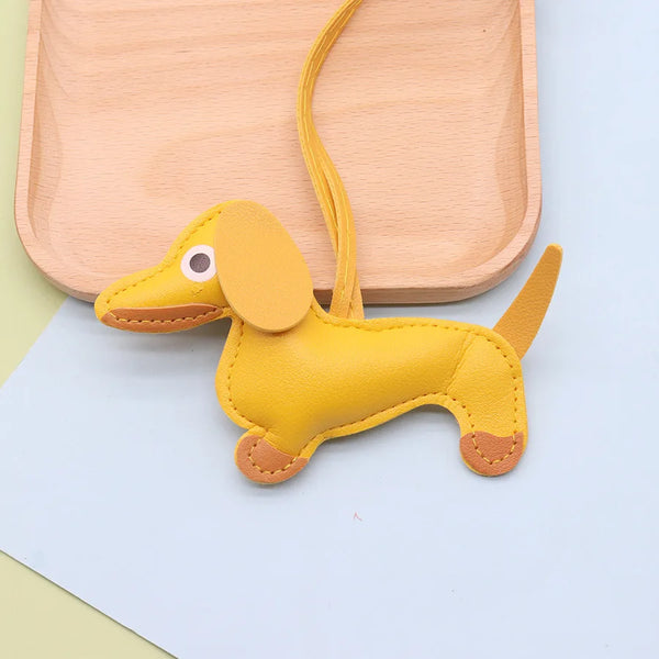 Dachshund Keychain — PU leather bag charm, Yellow