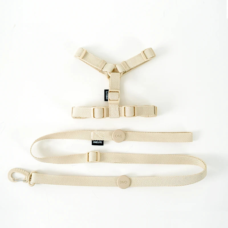 Macaron Harness, Collar & Leash Set — khaki full set