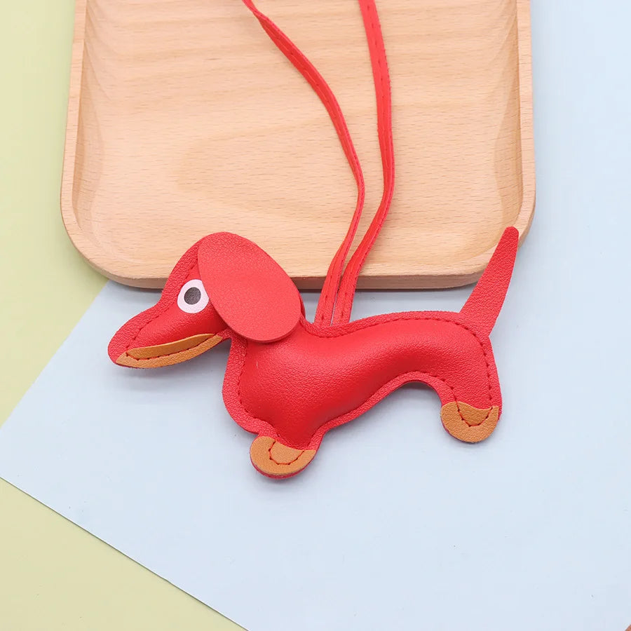 Dachshund Keychain — PU leather bag charm, Red