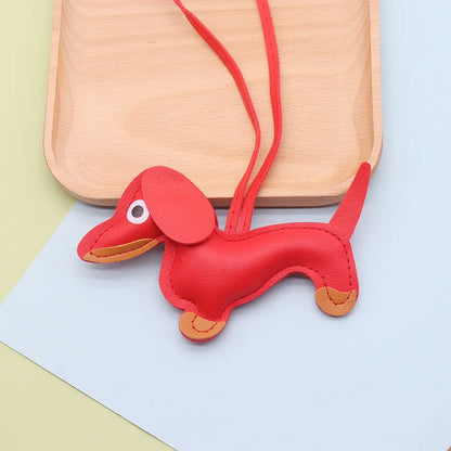 Dachshund Keychain — PU leather bag charm, Red