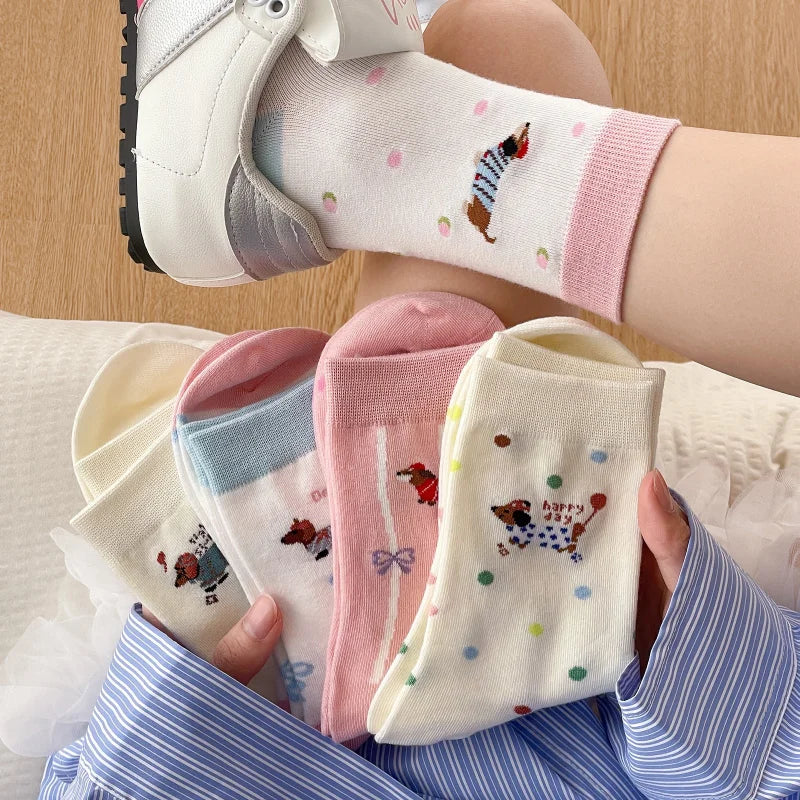 Cotton crew socks with a dachshund design