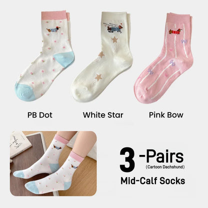 Dachshund Crew Socks — 3-pair pack, multi design 05