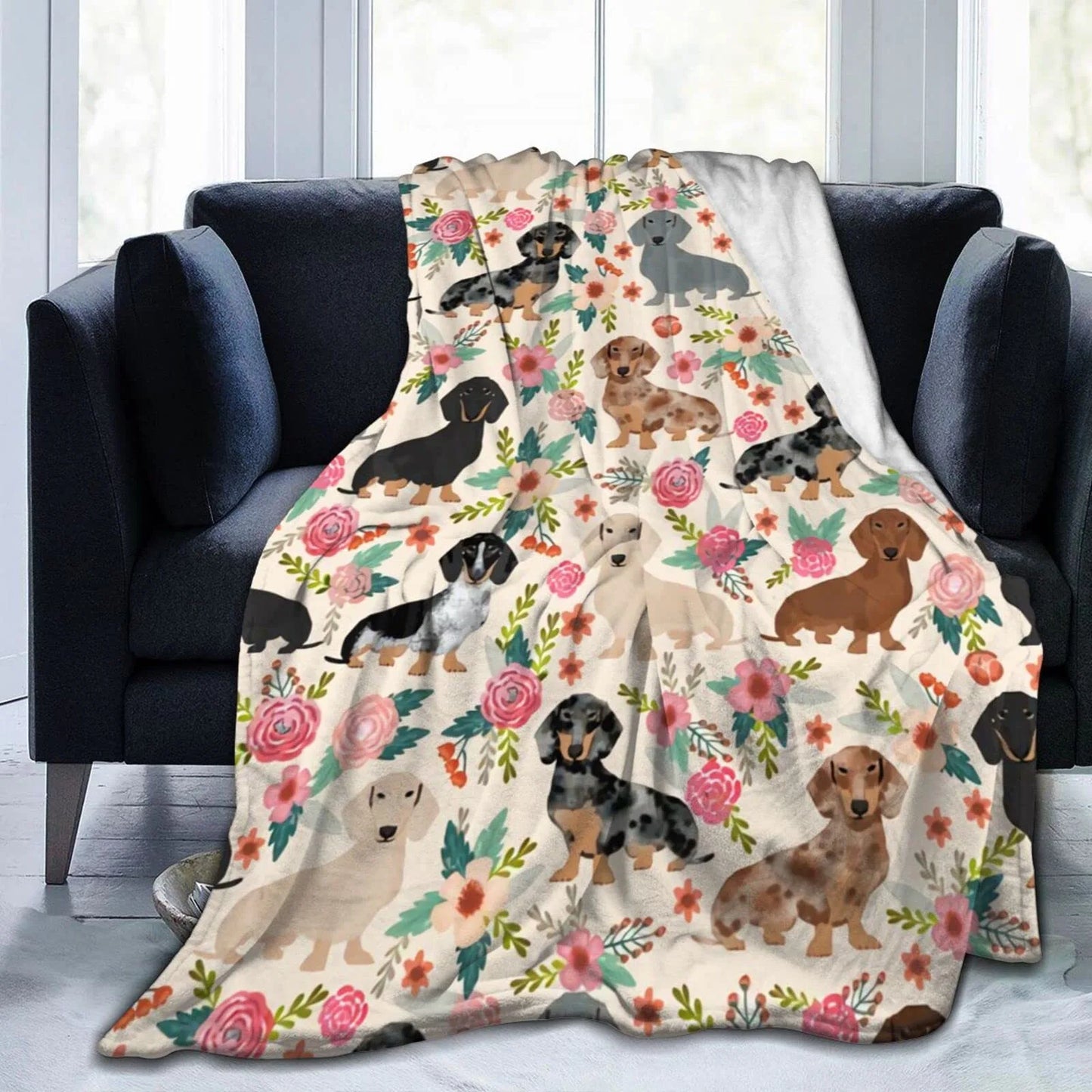 Dachshund flannel blanket design variation draped flat