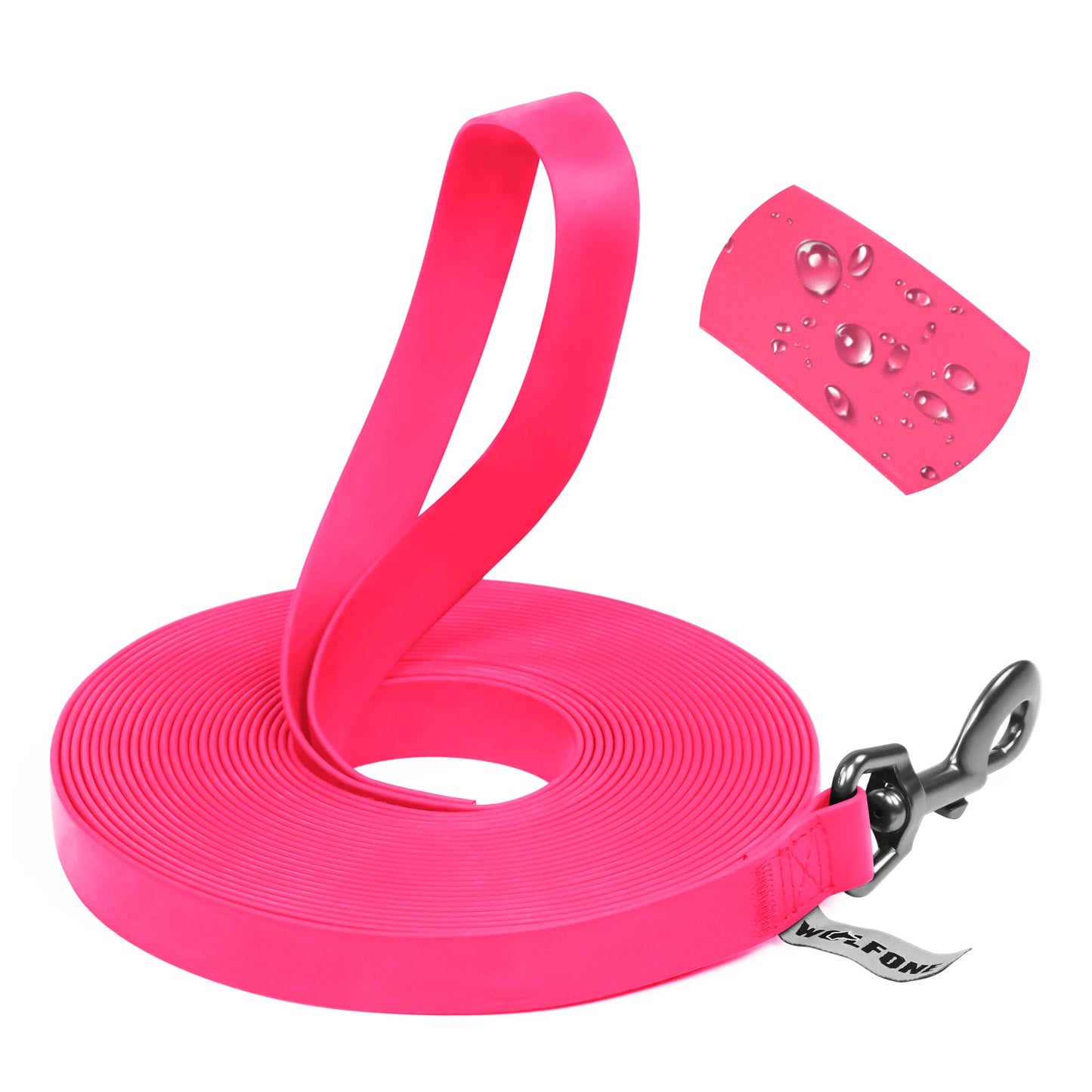 Long-Line Training Leash — waterproof PVC, Pink