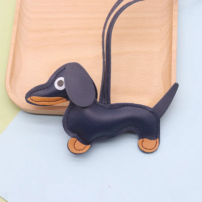 Dachshund Keychain — PU leather bag charm, Navy