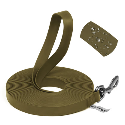 Long-Line Training Leash — waterproof PVC, Army Green
