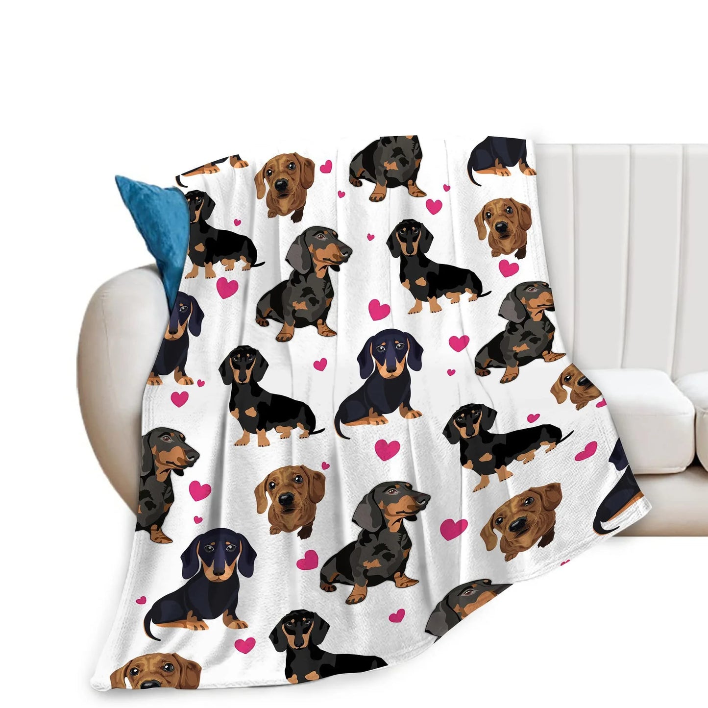 Corner detail of the soft dachshund flannel blanket