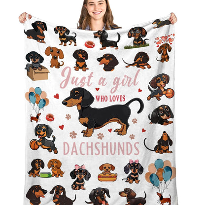 Cozy dachshund flannel throw with cheerful cartoon print