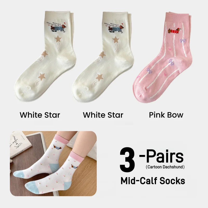Dachshund Crew Socks — 3-pair pack, multi design 08