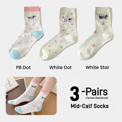 Dachshund Crew Socks — 3-pair pack, multi design 03