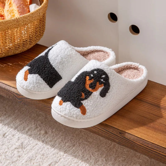 Embroidered dachshund house slippers with non-slip sole