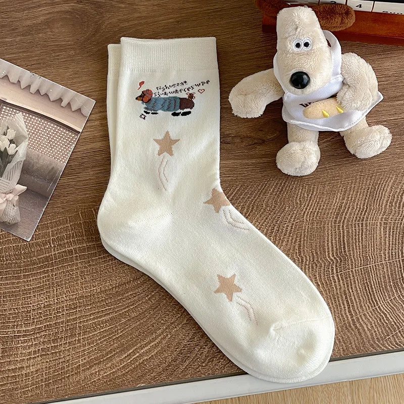 Dachshund Crew Socks — 1 pair, white star design