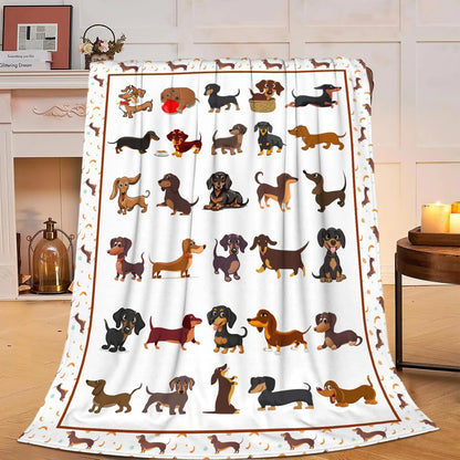Dachshund throw blanket styled in a dorm room