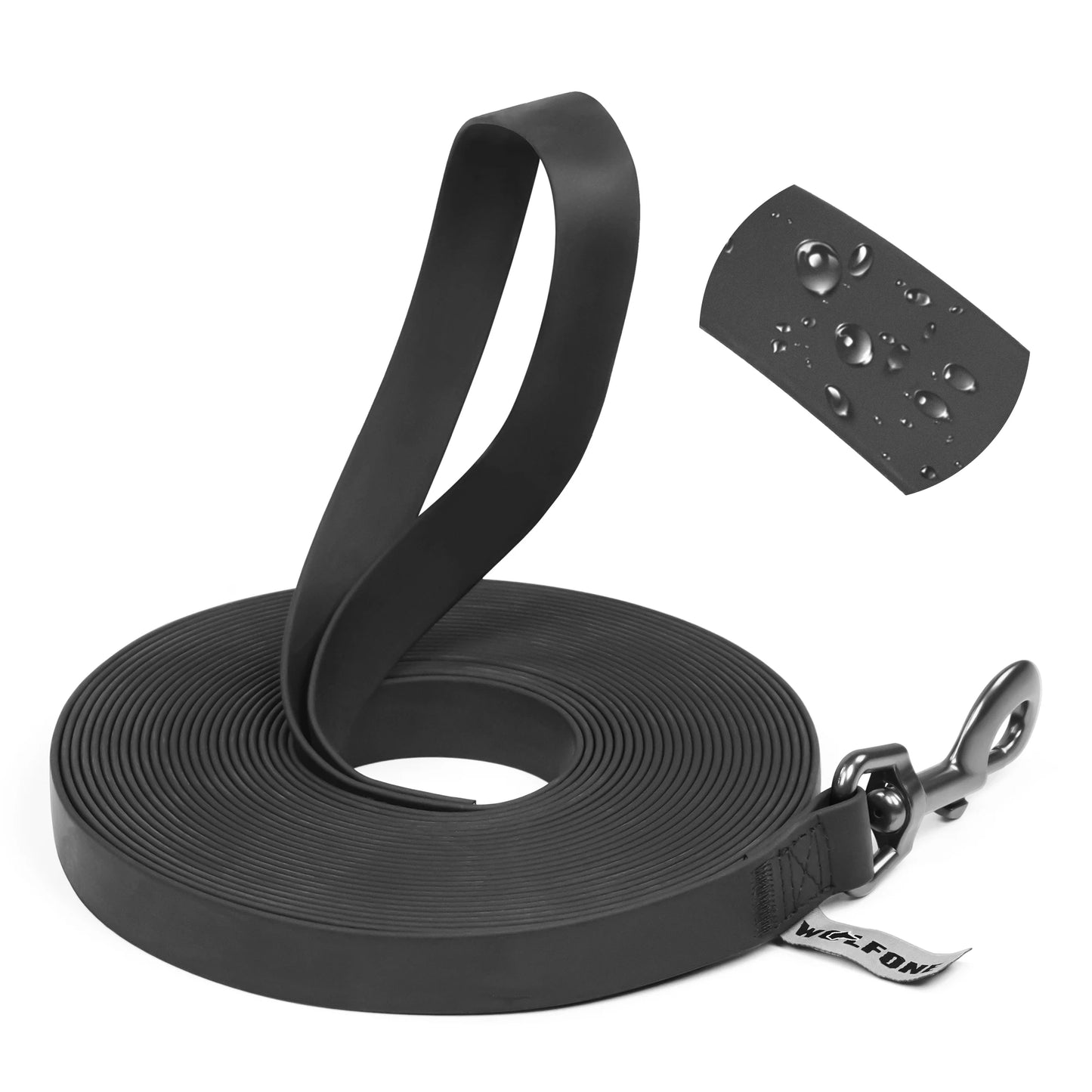 Long-Line Training Leash — waterproof PVC, Black