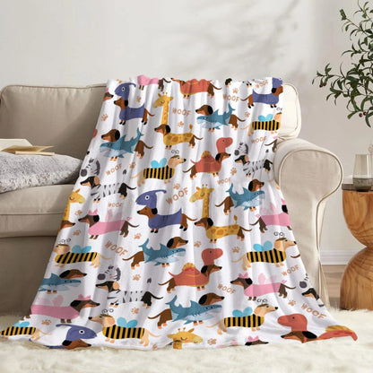 Person wrapped in a soft dachshund flannel blanket