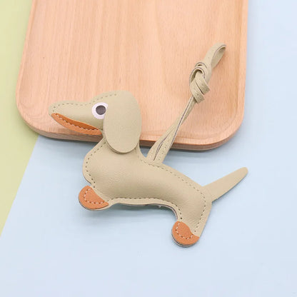 Dachshund Keychain — PU leather bag charm, Light Green