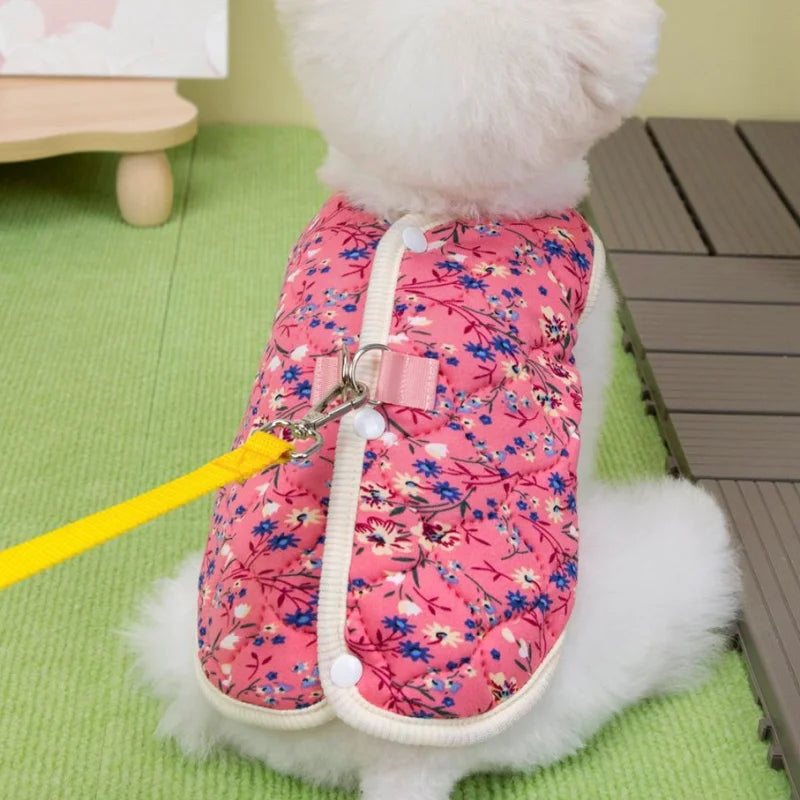 Dachshund floral winter vest — floral print detail