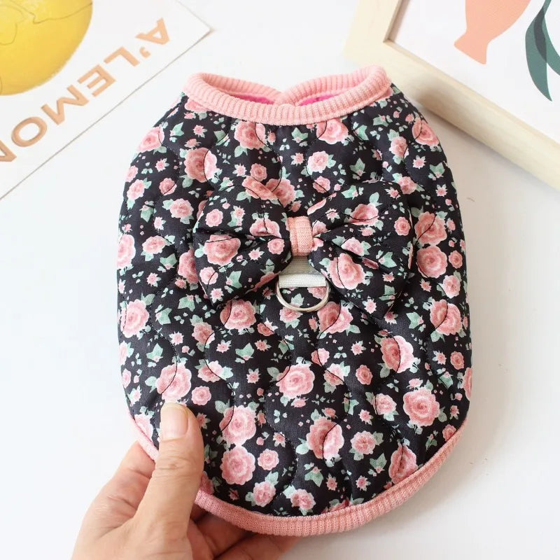 Dachshund floral winter vest — underside and belly band view