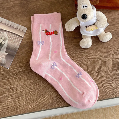 Dachshund Crew Socks — 1 pair, pink bow design