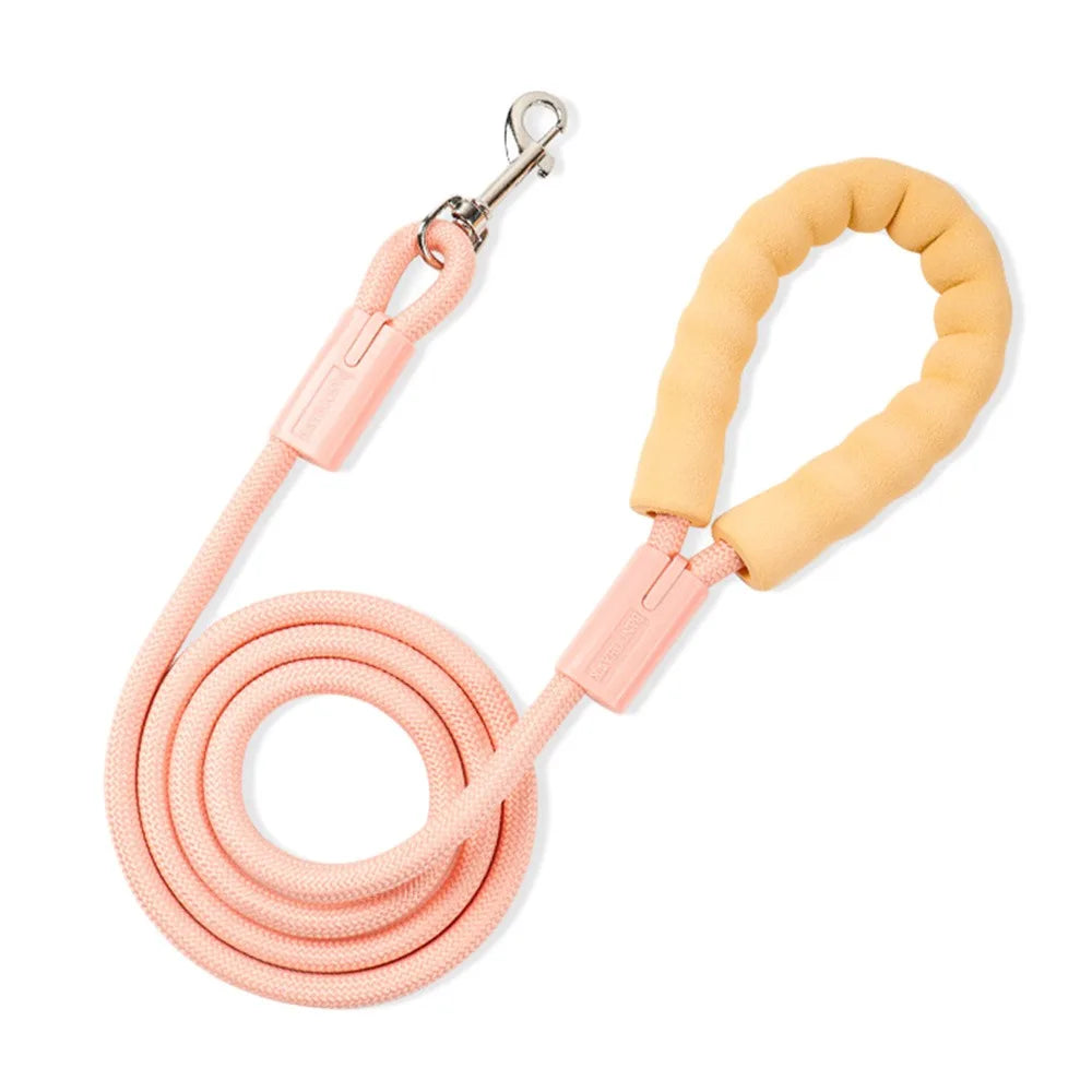 Cotton-Handle Dog Leash — soft nylon lead, Pink