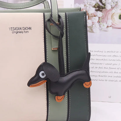 Dachshund Keychain — PU leather bag charm, Black