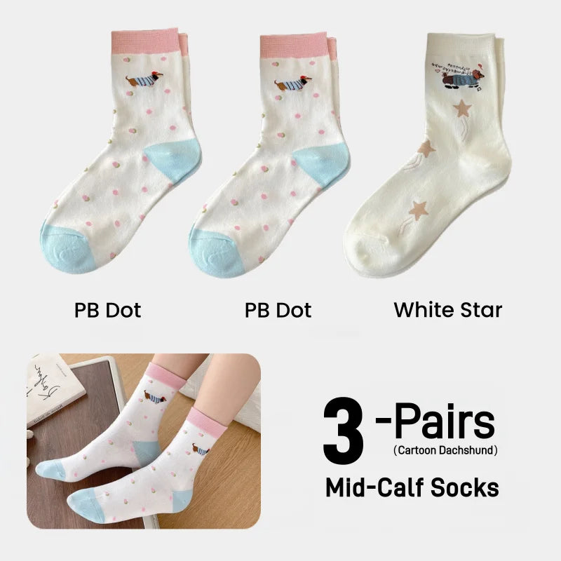 Dachshund Crew Socks — 3-pair pack, multi design 07