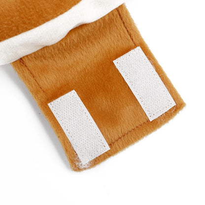 Close-up of the soft short-plush lining and mustard detail on the hot dog dog costume