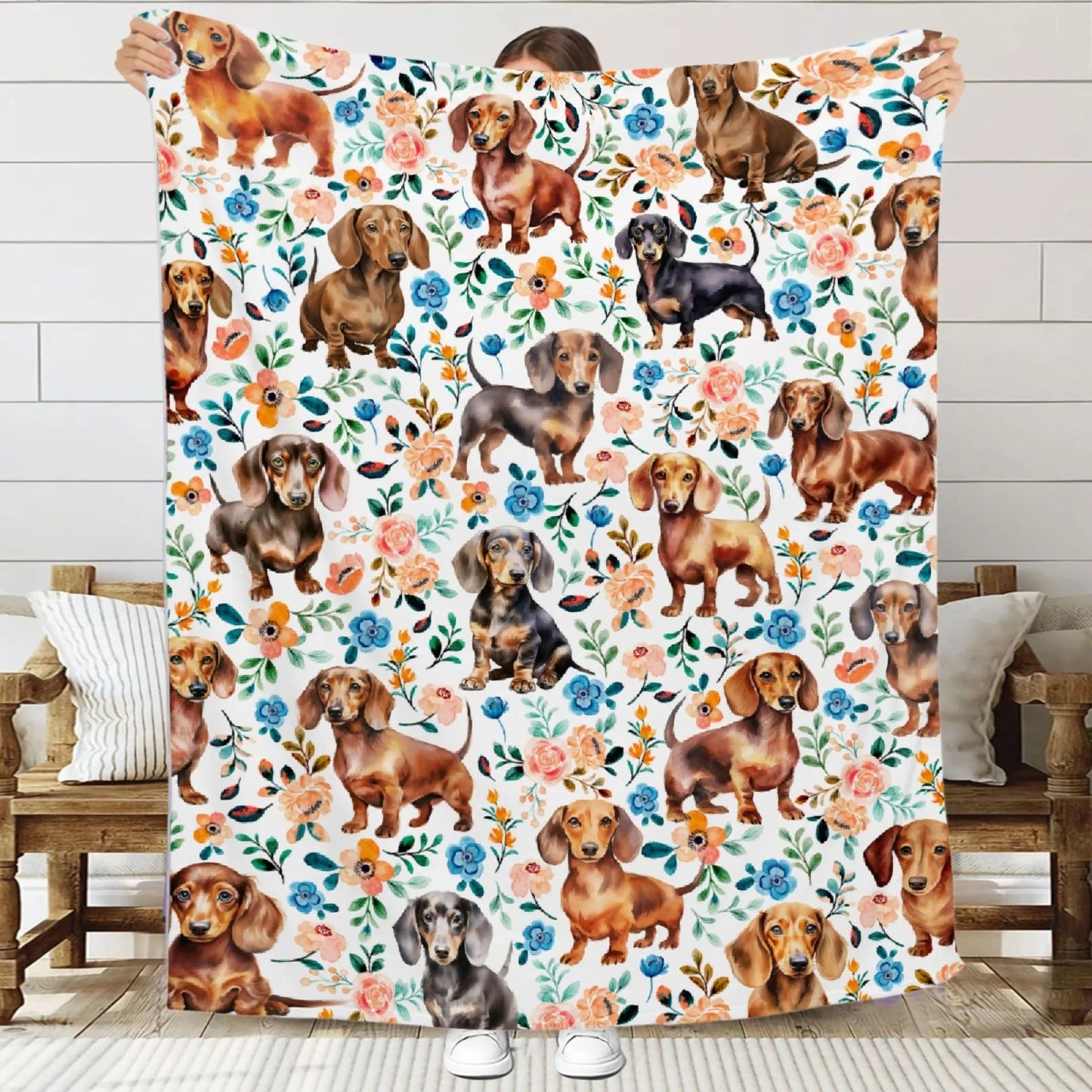 Dachshund throw blanket draped over an armchair