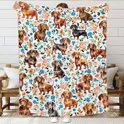 Dachshund throw blanket draped over an armchair